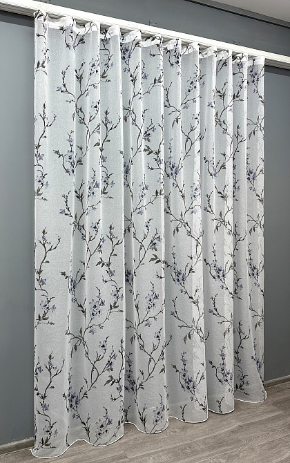 Тюль VR-Textil 1866т Flora Батист Белый с серо-синим 300х270 см (42-0820) Киев - изображение 3