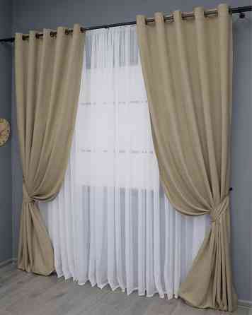 Комплект штор на люверсах VR-Textil Мікровелюр Petek YL № 1804 Капучино 150х270 см 2 шт (37-0270) Київ