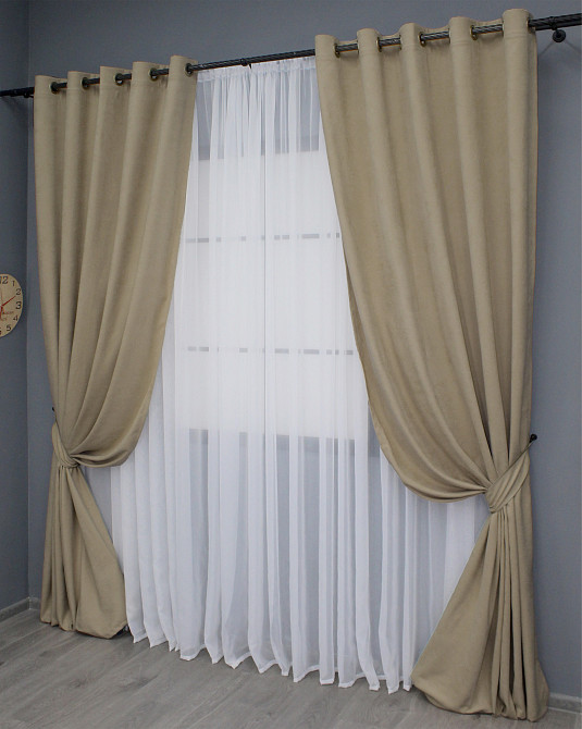 Комплект штор на люверсах VR-Textil Мікровелюр Petek YL № 1804 Капучино 150х270 см 2 шт (37-0270) Київ - фото 3