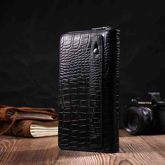 Добротний чоловічий клатч з одним відділенням з натуральної шкіри з тисненням під крокодила Чорний (BOND) Київ