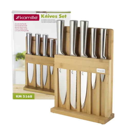 Набір ножів 6 предметів (5 ножів + дошка) на дерев'яній підставці нержавіюча сталь 5168 KAMILLE Житомир - фото 4
