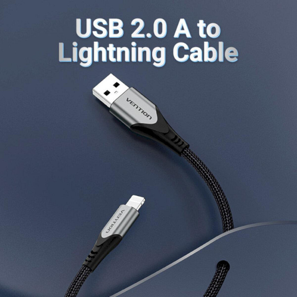 Кабель Vention USB 2.0 A - Lightning Cable 1M Gray Aluminum Alloy Type LABHF Одеса - фото 2