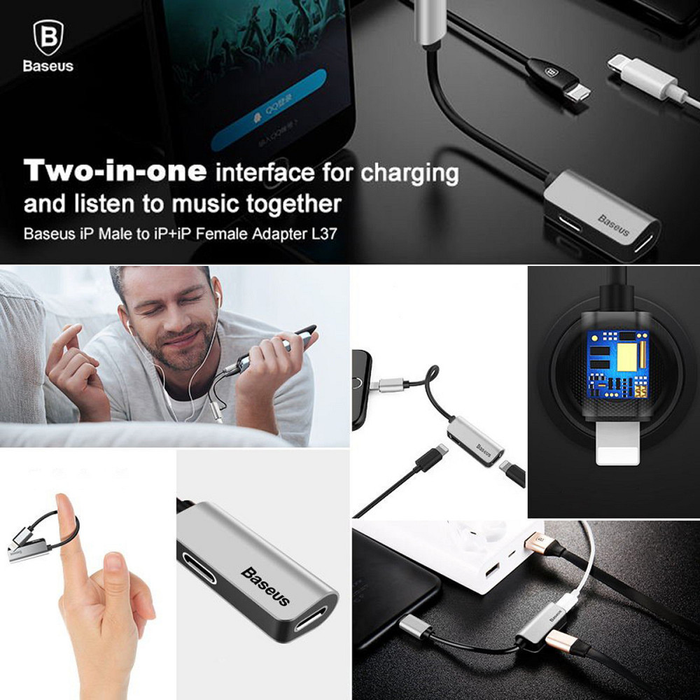 Перехідник Baseus iP Male to iP+iP Female L37 (Чорний) Николаев - изображение 9