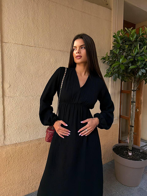 Женское элегантное романтичное длинное платье из муслина Черный, 42/44 Одесса - изображение 5