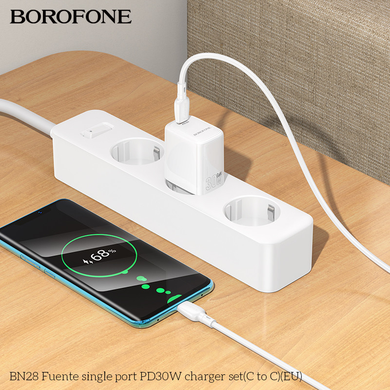 Мережевий зарядний пристрій з кабелем BOROFONE BN28 Fuente single port PD30W charger set (C to C) (EU) White Одеса - фото 8