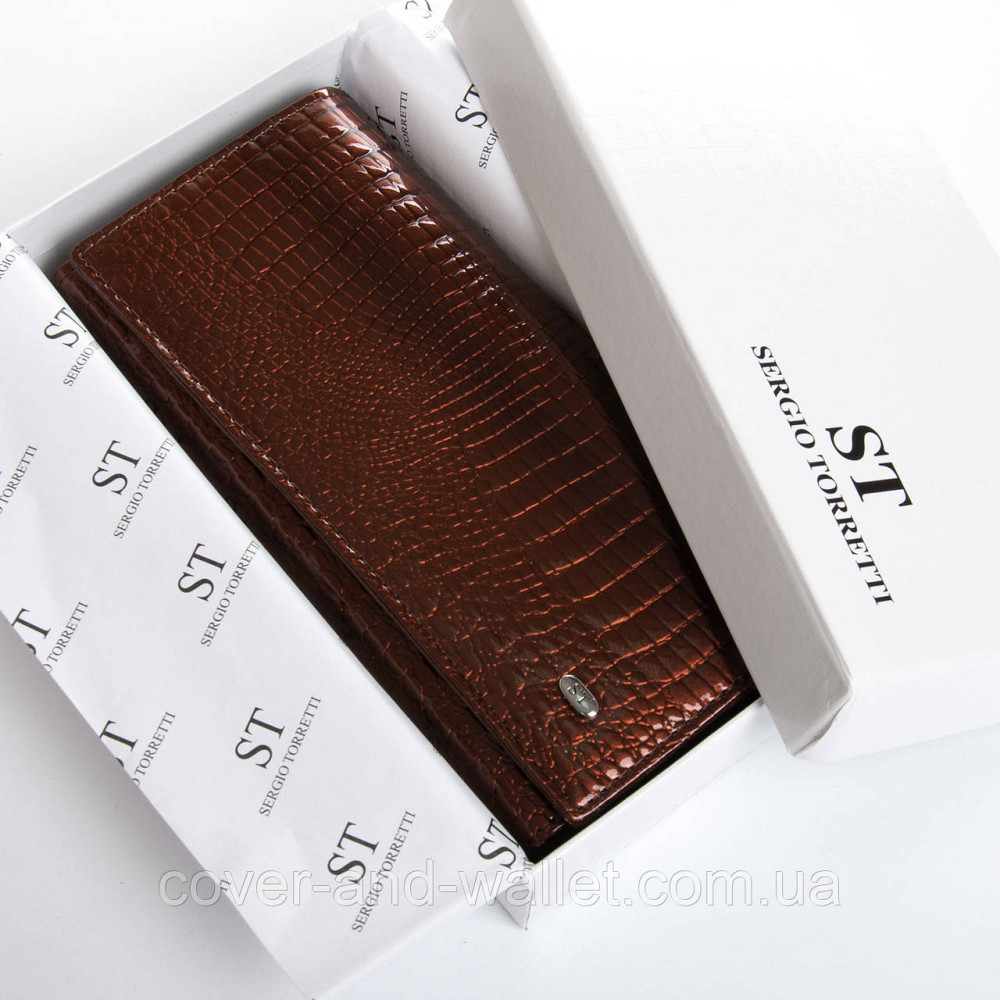 Коричневий жіночий гаманець в лаковій шкірі на магнітній фіксації ST Leather Київ - фото 6