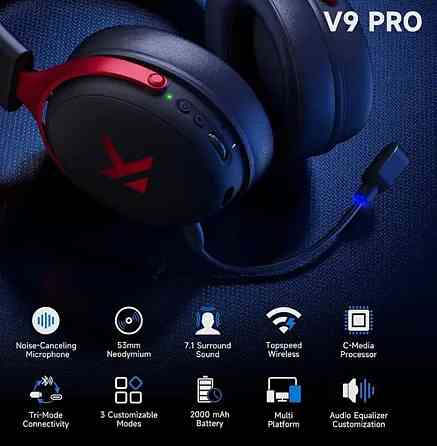 MCHOSE V9 PRO Беспроводные Геймерские Наушники Black Red. Харьков