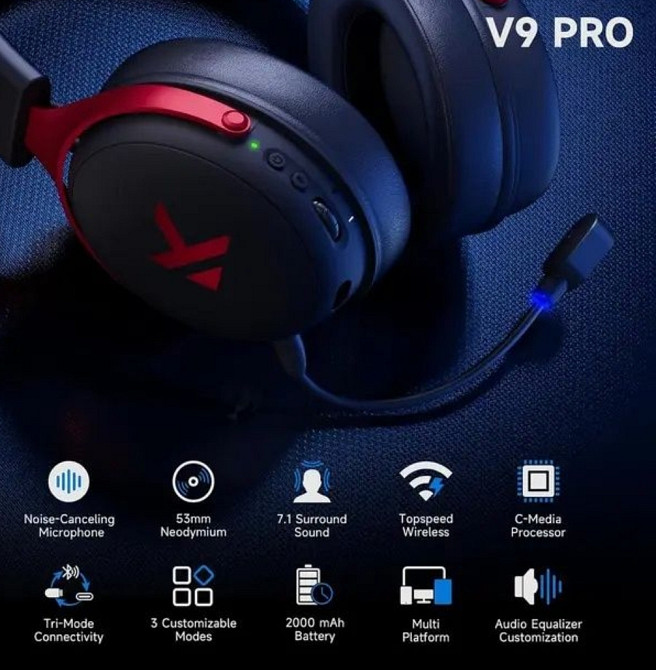 MCHOSE V9 PRO Беспроводные Геймерские Наушники Black Red. Харьков - изображение 4