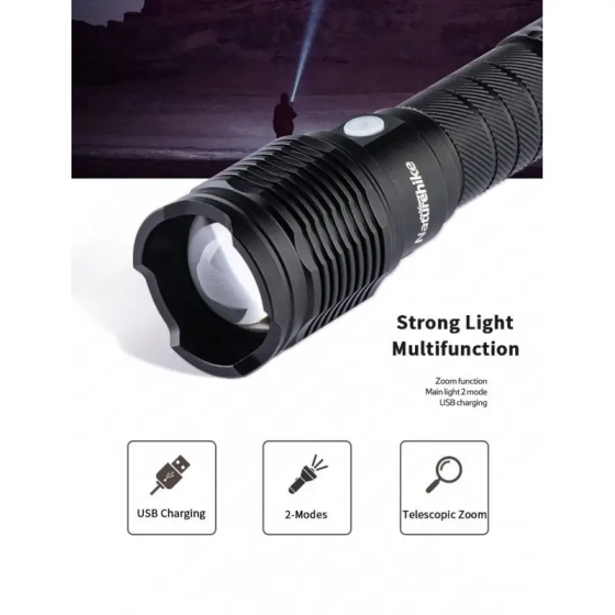 Ручной фонарик Naturehike NH20ZM009 15W IPX4 4000mAh (Черный) Винница