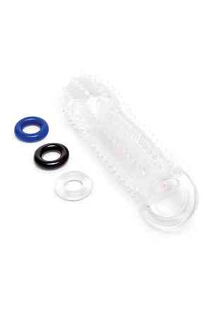 Насадка на пенис с рельефом Size-Up с 3 кольцами, прозрачная, 15.5 см Sex Aura Киев