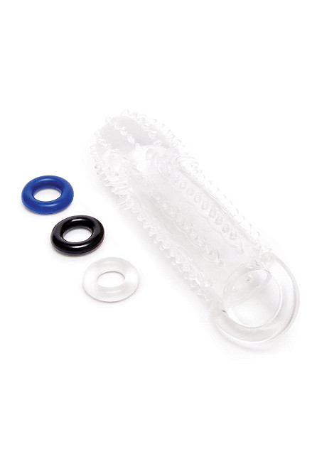 Насадка на пенис с рельефом Size-Up с 3 кольцами, прозрачная, 15.5 см Sex Aura Киев - изображение 4