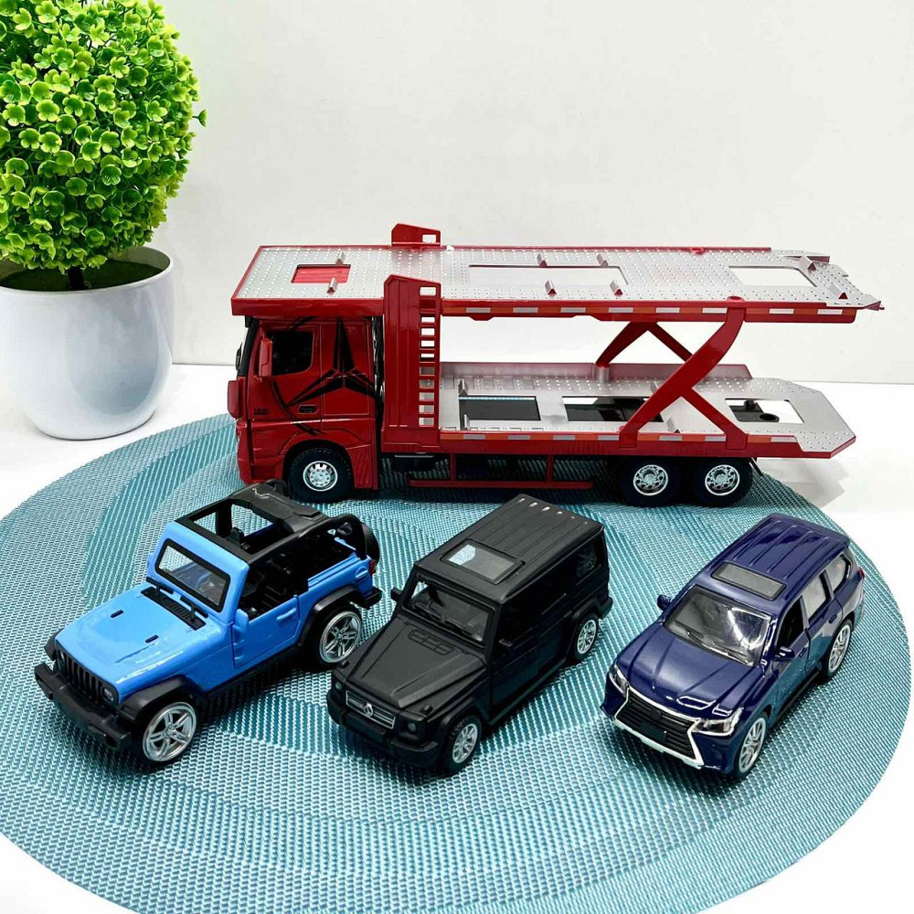 Автовоз Mercedes Actros з машинками світлові та звукові ефекти масштаб 1:24 Червоний (53522-46) Чернігів - фото 1