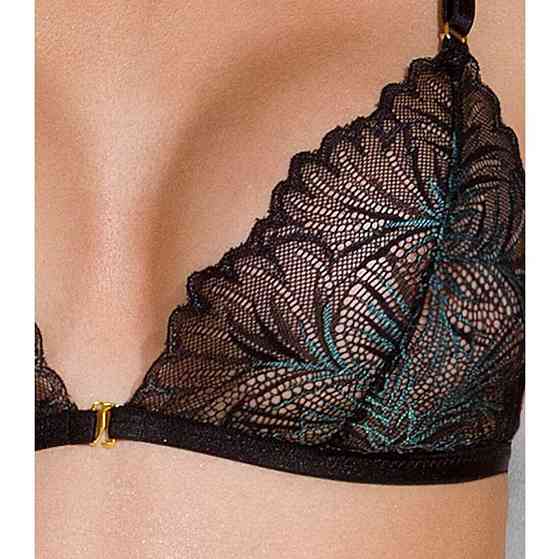 Комплект з відкритим доступом Passion DELIENA SET L/XL black, ліф, стрінги, пояс для панчіх Sex Aura Київ