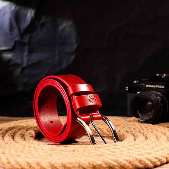 Яскравий жіночий ремінь із натуральної шкіри Червоний (GRANDE PELLE) Київ