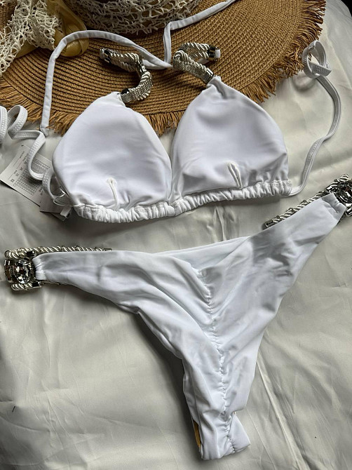 Білий роздільний купальник із камінням Білий M Харків - фото 5