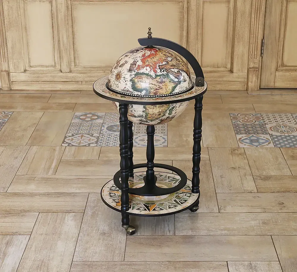 Глобус барів підлоговий Карта світу бежевий на чорній основі сфера 33 см mastersem Київ - фото 1