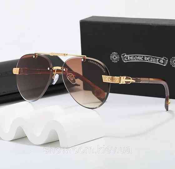 Стильные солнцезащитные очки Chrome Hearts безоправные (7847) коричневые Киев