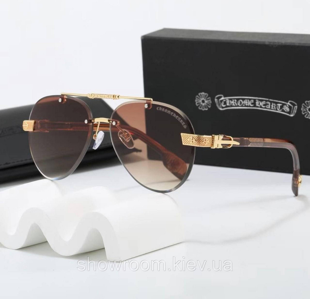 Стильные солнцезащитные очки Chrome Hearts безоправные (7847) коричневые Киев - изображение 1