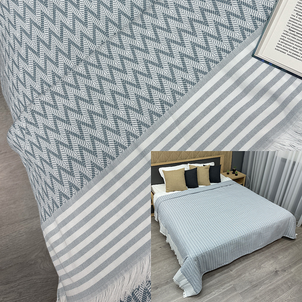 Покривало Dakota Fringe ЄВРО 200х230 см колір блакитний з білим (85-192) Київ - фото 1