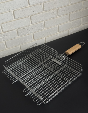 Решетка-гриль UNIQUE: 40x32x7.5 см, нержавеющая сталь, деревянная ручка — для ваших идеальных блюд Киев - изображение 2