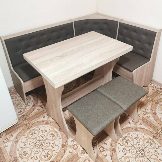 Мягкий кухонный уголок Семейный Дуб самоа 114 см х 154 см (Уголок+стол+2 табурета) Львов - изображение 1