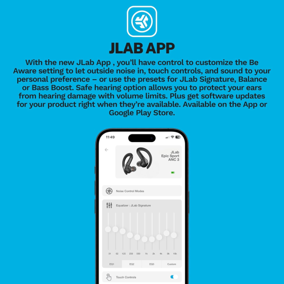 Беспроводные наушники JLab Epic Sport ANC 3 TWS, ANC, 68+ ч, LDAC, Bluetooth Multipoint, IP66, Black Киев