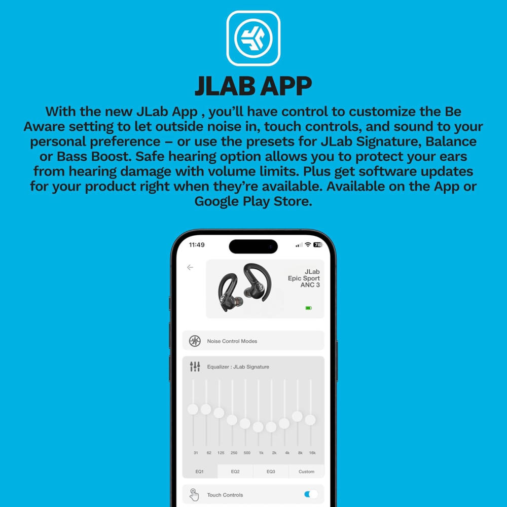 Беспроводные наушники JLab Epic Sport ANC 3 TWS, ANC, 68+ ч, LDAC, Bluetooth Multipoint, IP66, Black Киев - изображение 6