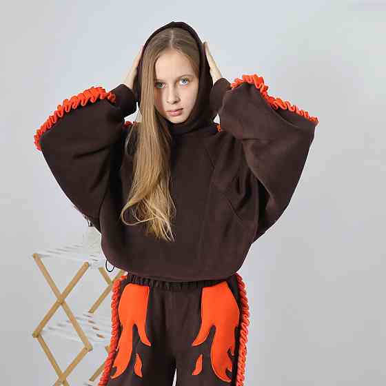 Підлітковий флісовий теплий костюм на зиму "Полум’я" Шоколадного кольору Кам'янець-Подільський