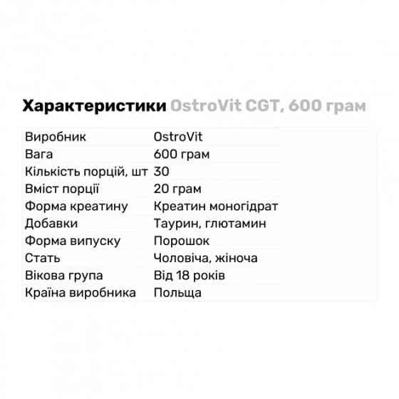 OstroVit CGT (Creatine Glutamine Taurine) 600 g (Peach) Луцьк