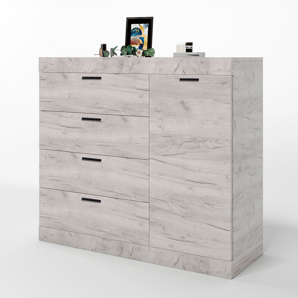 Комод с дверцятами і 4-ма ящиками Еверест Соната-5 105х38х94 дуб крафт білий (DTM-2701) Львів - фото 2