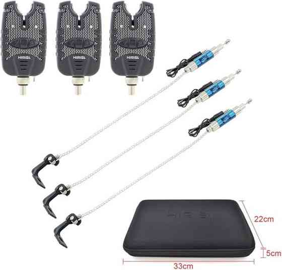 Набор Hirisi для рыбалки — 3 электронных сигнализатора поклевки и 3 свингера на цепочке в кейсе Киев