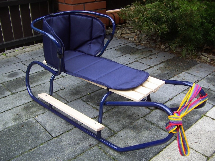 Санки дитячі металеві Basic + матрацик + підніжник + спинка (синій) Київ - фото 2