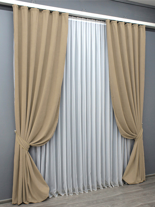 Комплект готовых штор VR-Textil Микровелюр Petek YL № 1800ш Бежевый 140х290 см 2 шт (39-0072) Киев - изображение 3