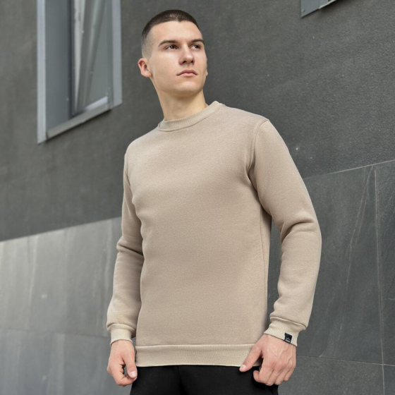 Чоловічий світшот Pobedov теплий модний без капюшона на зиму однотонний пісочний Одеса
