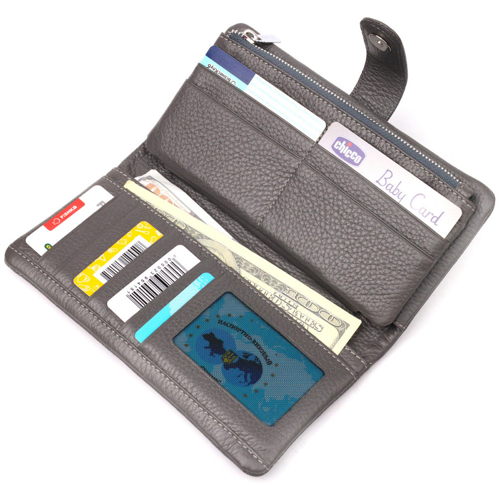 Вертикальное женское портмоне из натуральной кожи Серый (KARYA) Киев - изображение 10