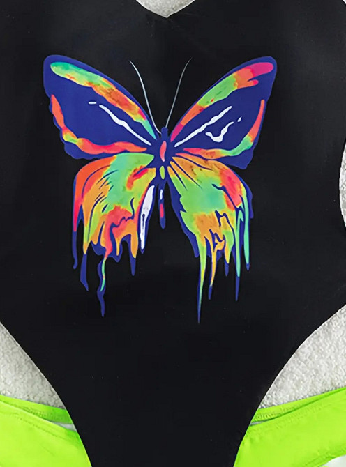 Купальник слитный Бабочка S черно-салатовый Киев - изображение 4