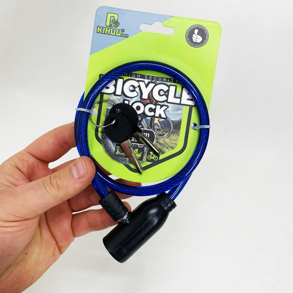 Замок велосипедный KIHUU LOCK 801, 8*65 тросовый, 2 ключа. Цвет: синий KW-27 Львов - изображение 1