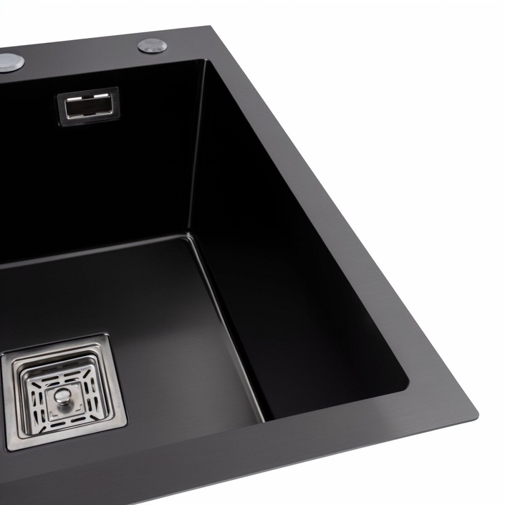 PLATINUM Кухонна мийка чорна Platinum PVD Handmade 65*50 R(квадратний сифон 3,0/1) Київ - фото 3