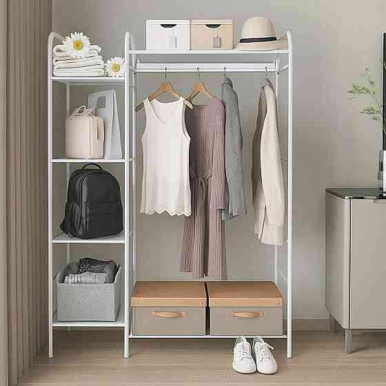 Прихожая для одежды и обвуви на 4 полки с перекладиной для тремпелей и полкой, металлический,белый Каменец-Подольский
