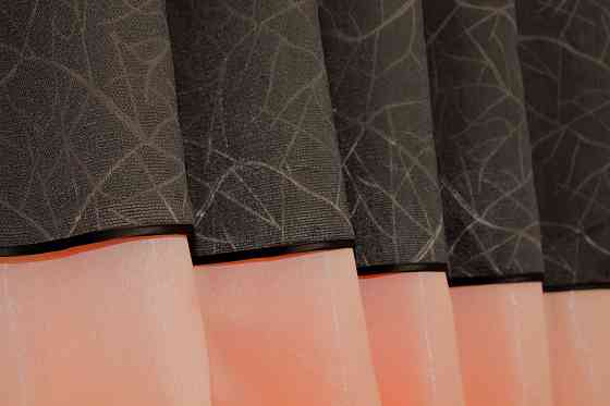 Кухонные шторы VR-Textil № 073к с ламбрекеном и подхватами персиковый с коричневым 270х170 см (52-0216) Киев