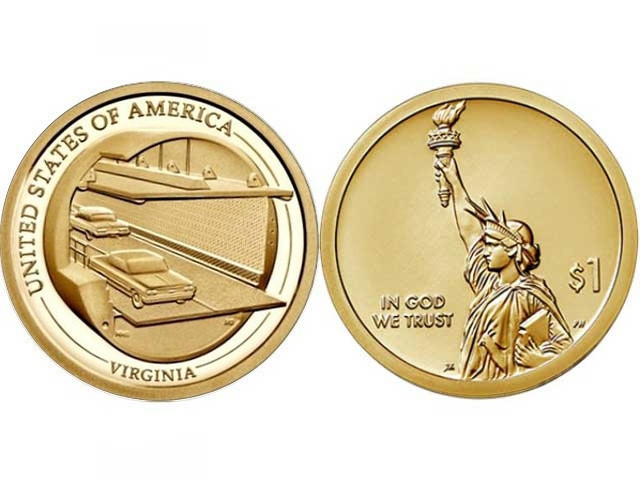 США 1 доллар 2021, Американские инновации. Мост-туннель через Чесапикский залив, Виржиния Полтава - изображение 1