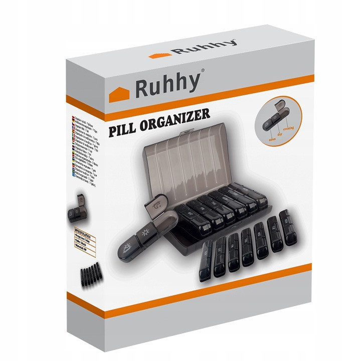 Таблетниця органайзер для зберігання ліків на 7 днів Ruhhy (24287) Black Нововолинськ - фото 6