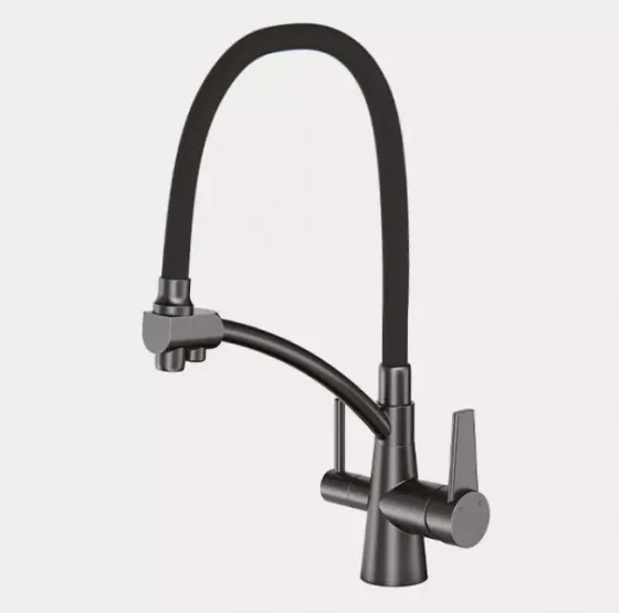Змішувач для кухні з підключенням до фільтру GAPPO G4398-19 з гнучким виливом, графіт/чорний Київ