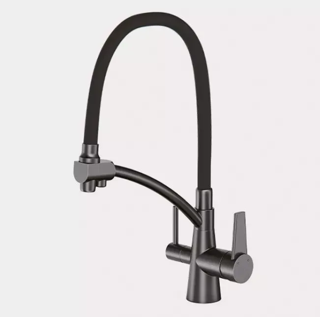 Змішувач для кухні з підключенням до фільтру GAPPO G4398-19 з гнучким виливом, графіт/чорний Київ - фото 3