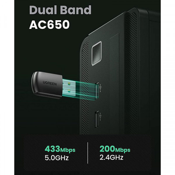 Адаптер WiFi UGREEN AC650 11ac Dual-Band USB 2.0 (CM448) (20204) Київ - фото 7