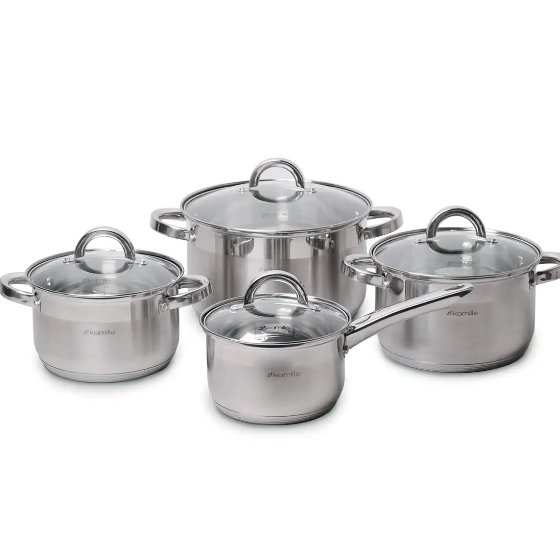 Набір каструль 8 предметів (ківш 1,8/каструлі 2,3/3,8/5,8л) нержавіюча сталь 5632S KAMILLE Житомир - фото 6