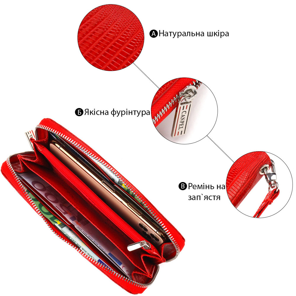 Оригінальний гаманець для жінок із натуральної фактурної шкіри CANPELLINI 21613 Червоний Київ - фото 4