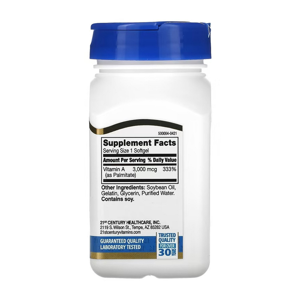 Витамин А 21st Century A 3000 mcg (10,000 IU) 110 гэл капс Киев - изображение 2