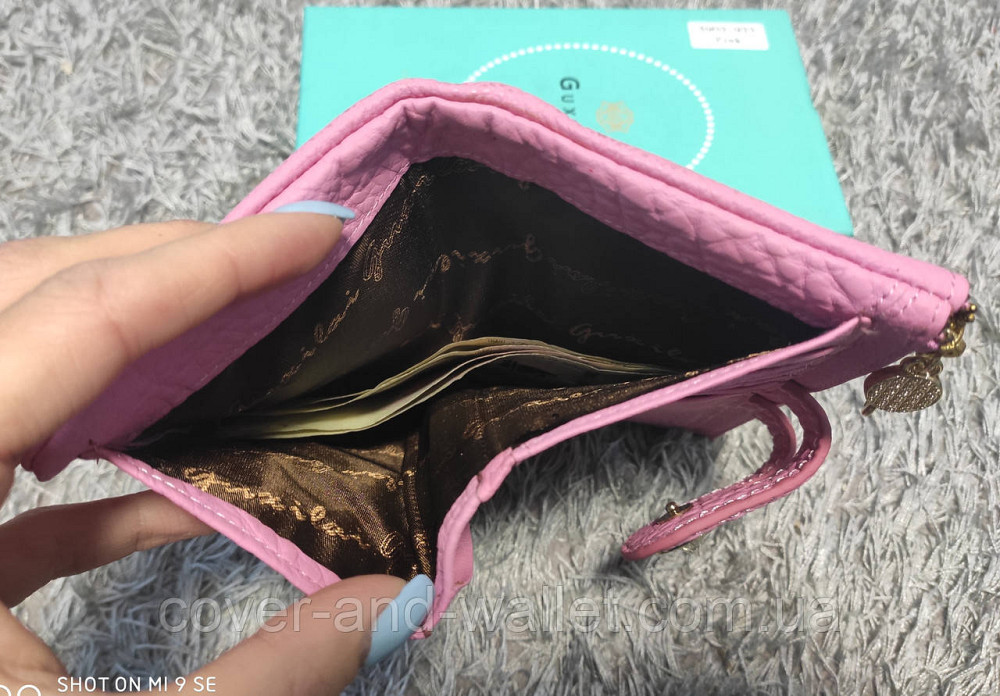 Гарний рожевий жіночий шкіряний гаманець на кнопці та змійці Guxilai Київ - фото 6