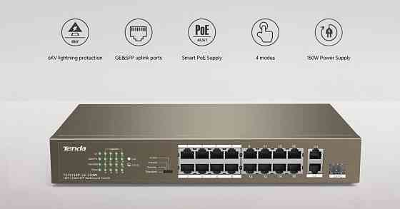 Коммутатор TENDA TEF1118P-16-150W (16xFE PoE, 1xGE/SFP, 135Вт max) Харків